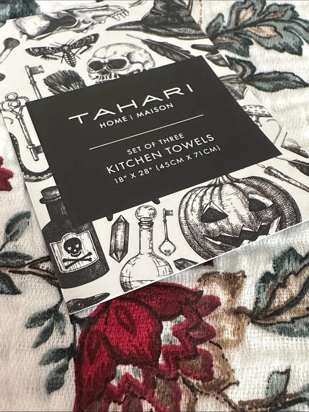Tahari Halloween skull and crow set of 3 kitchen towels